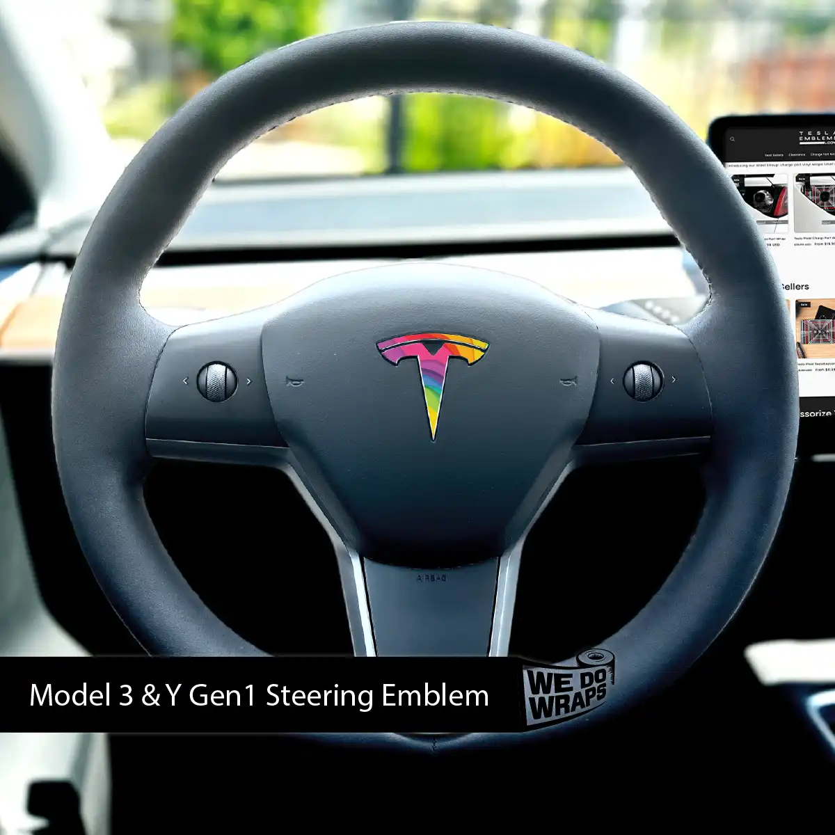 Layered Rainbow Tesla Steering Wheel Wrap | M3 2017-Jan 2024