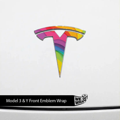 Layered Rainbow Tesla Emblem Decals (Front + Back) | Model 3