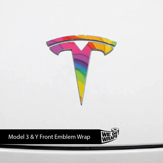 Layered Rainbow Tesla Emblem Decals (Front + Back) | Model 3