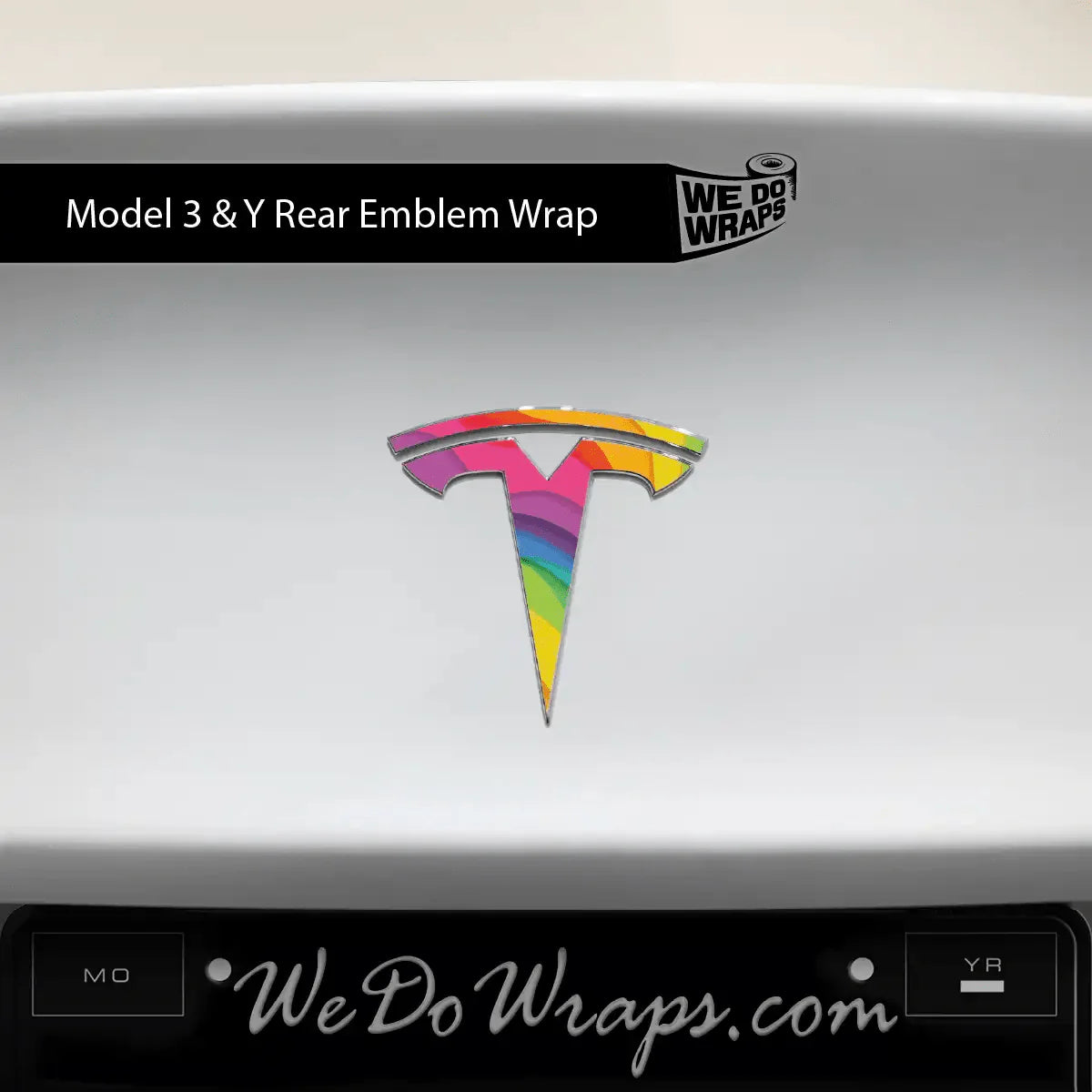 Layered Rainbow Tesla Emblem Decals (Front + Back) | Model 3
