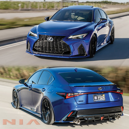 Lexus IS F-Sport NIA  Full lip Body Kit 6pcs (Front Splitter, Side Skirt Rockers, Rear apron spats, Diffuser Bumper Extension) 2021-2025 in ABS or Carbon Fiber