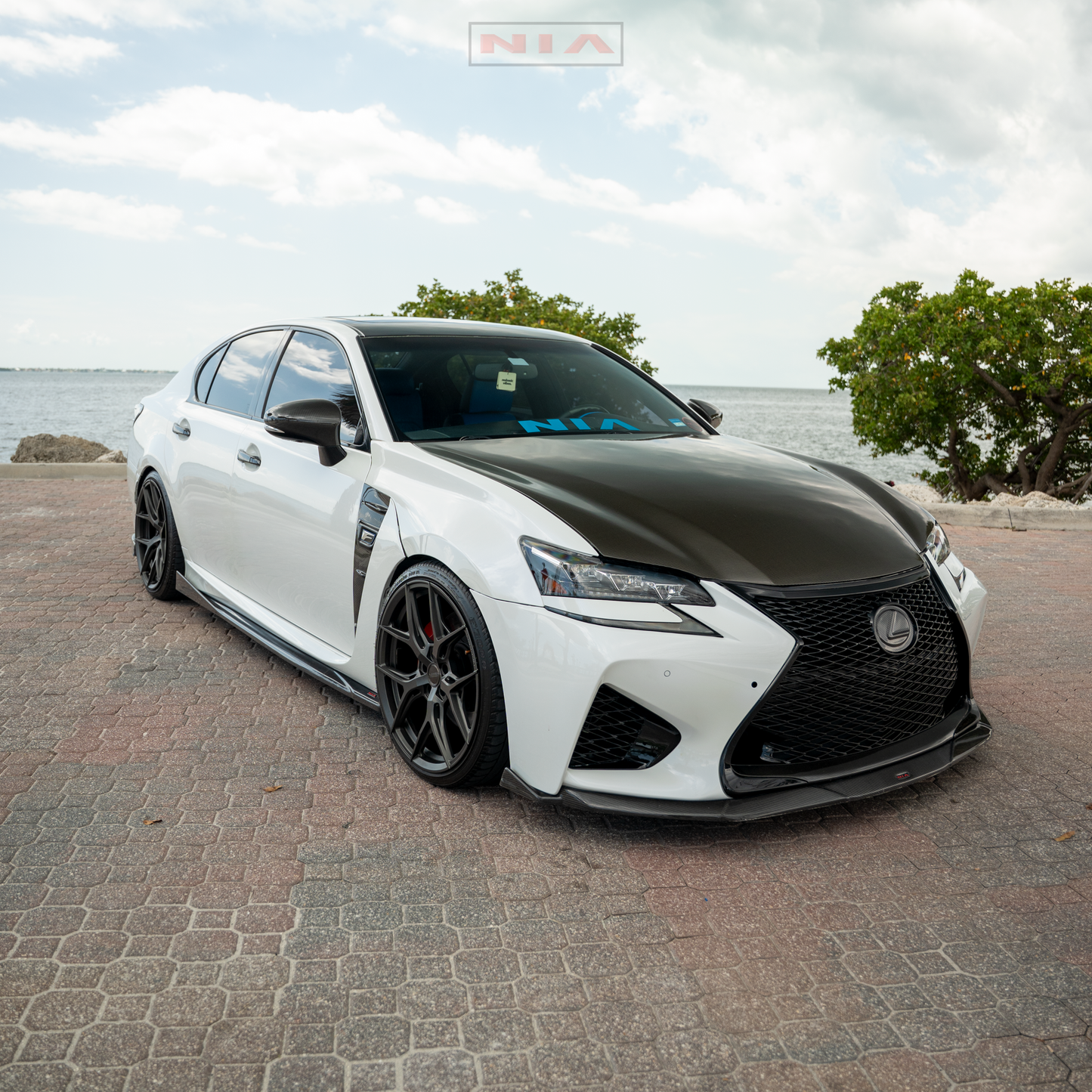 Lexus GS-F NIA Full lip Body Kit 5pcs (Front Splitter, Side Skirt Rockers, Rear apron spats)  2016-2020in ABS or Carbon Fiber