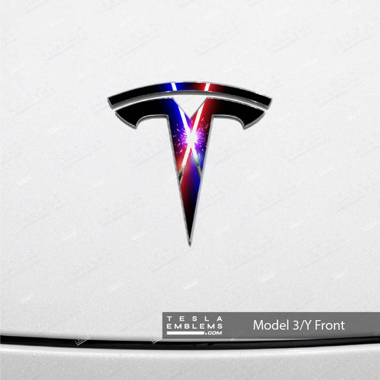 Lightsaber Clash Tesla Emblem Decals (Front + Back) | Model Y