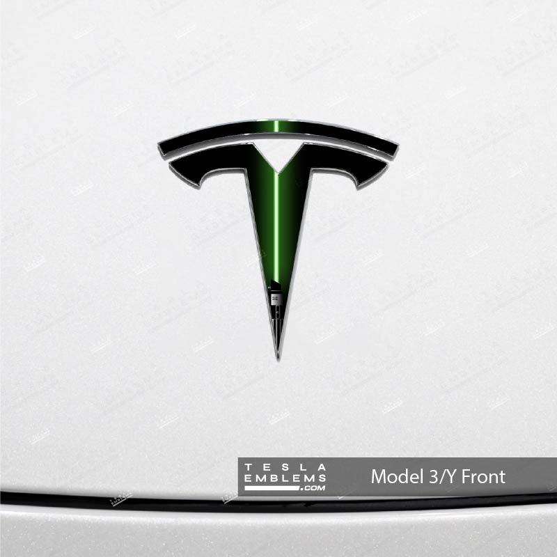 Green Lightsaber Tesla Emblem Decals (Front + Back) | Model 3