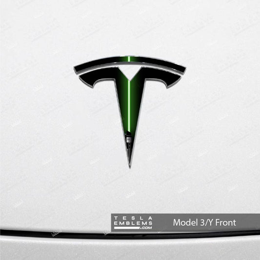Green Lightsaber Tesla Emblem Decals (Front + Back) | Model 3