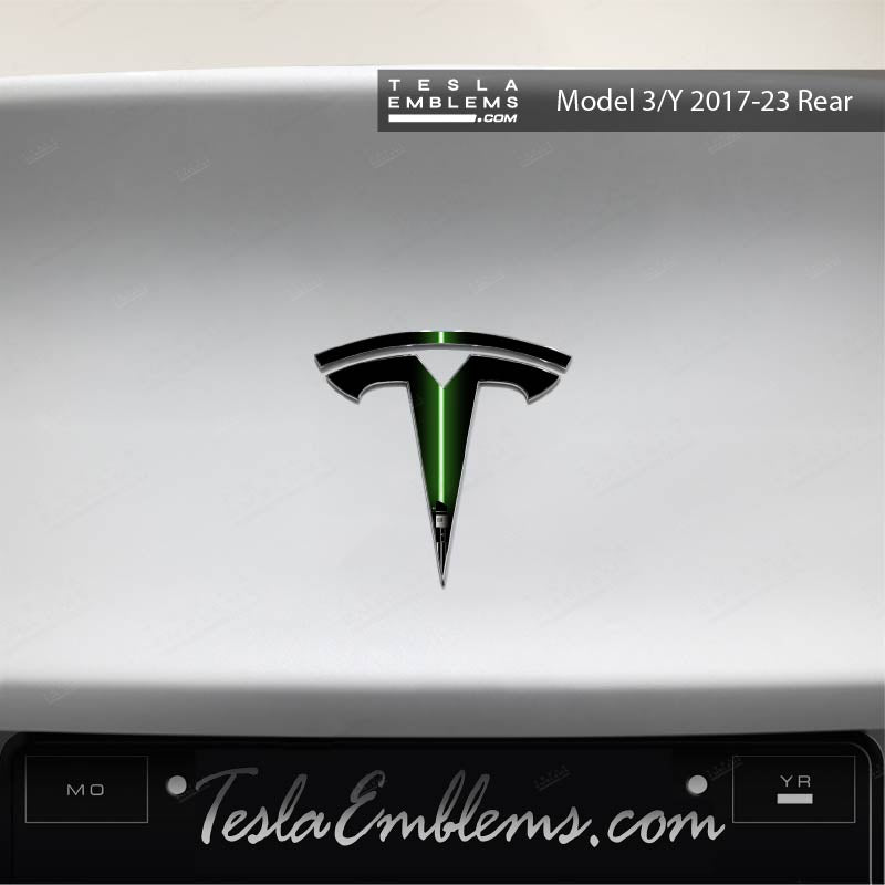 Green Lightsaber Tesla Emblem Decals (Front + Back) | Model Y
