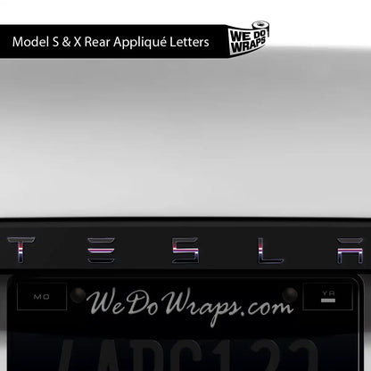Side by Side Laser Sword Tesla Emblem Decals (Front + Back) | Model X