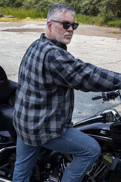 Milwaukee Leather Men's Hoya Black/Gray CE Armored Flannel Shirt with Aramid Reinforced Zones - MPM1630