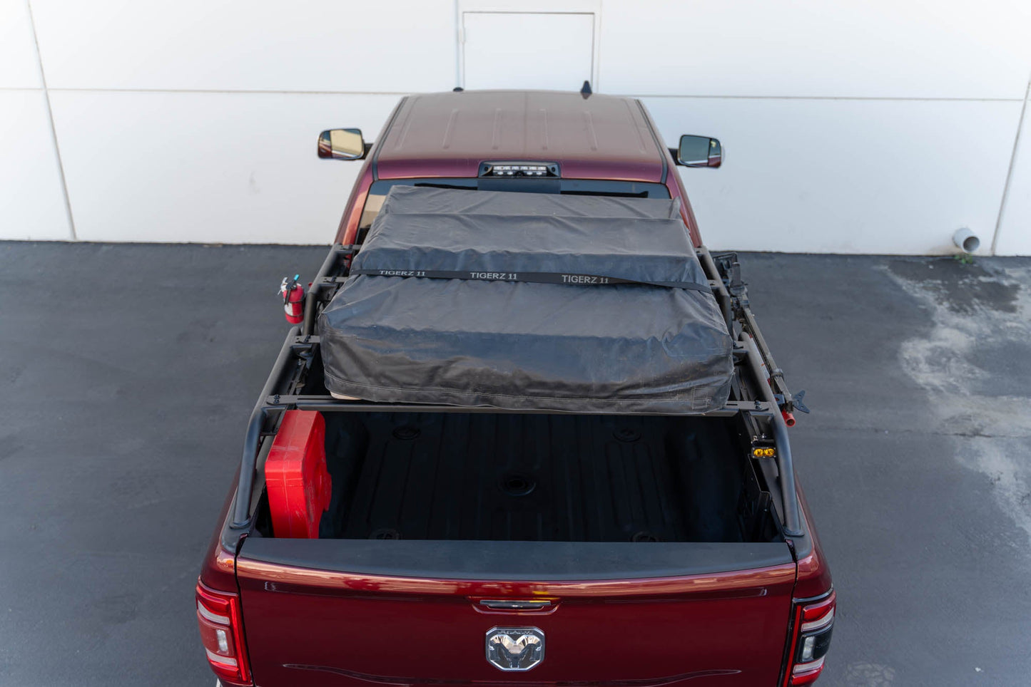 High-angle View of rooftop Tent on the Universal MTO Series Full-Size Truck Bed Rack