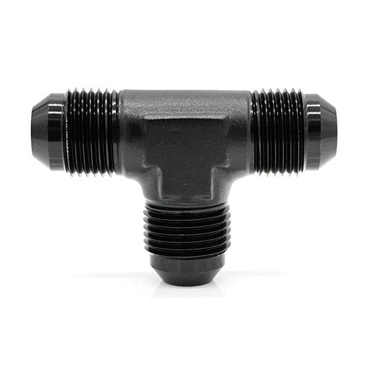 -4AN Male AN Flare Tee, Black Hard Anodized Aluminum