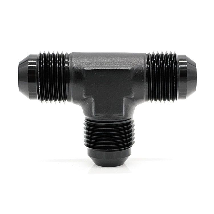-6AN Male AN Flare Tee, Black Hard Anodized Aluminum