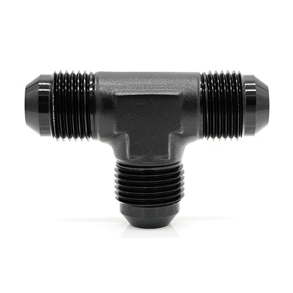 -6AN Male AN Flare Tee, Black Hard Anodized Aluminum