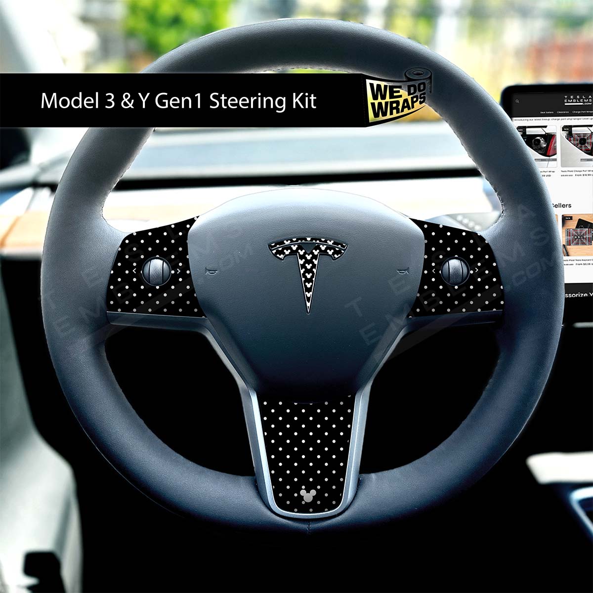 Mickey-Dots Tesla Steering Wheel Trim Decal Kit (4pcs) | MY 2019-'25