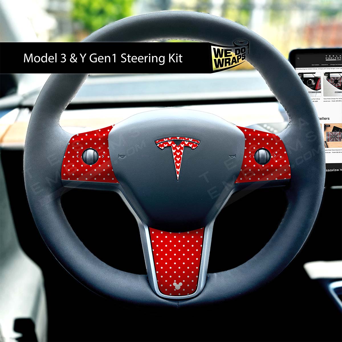 Mickey-Dots Tesla Steering Wheel Trim Decal Kit (4pcs) | MY 2019-'25