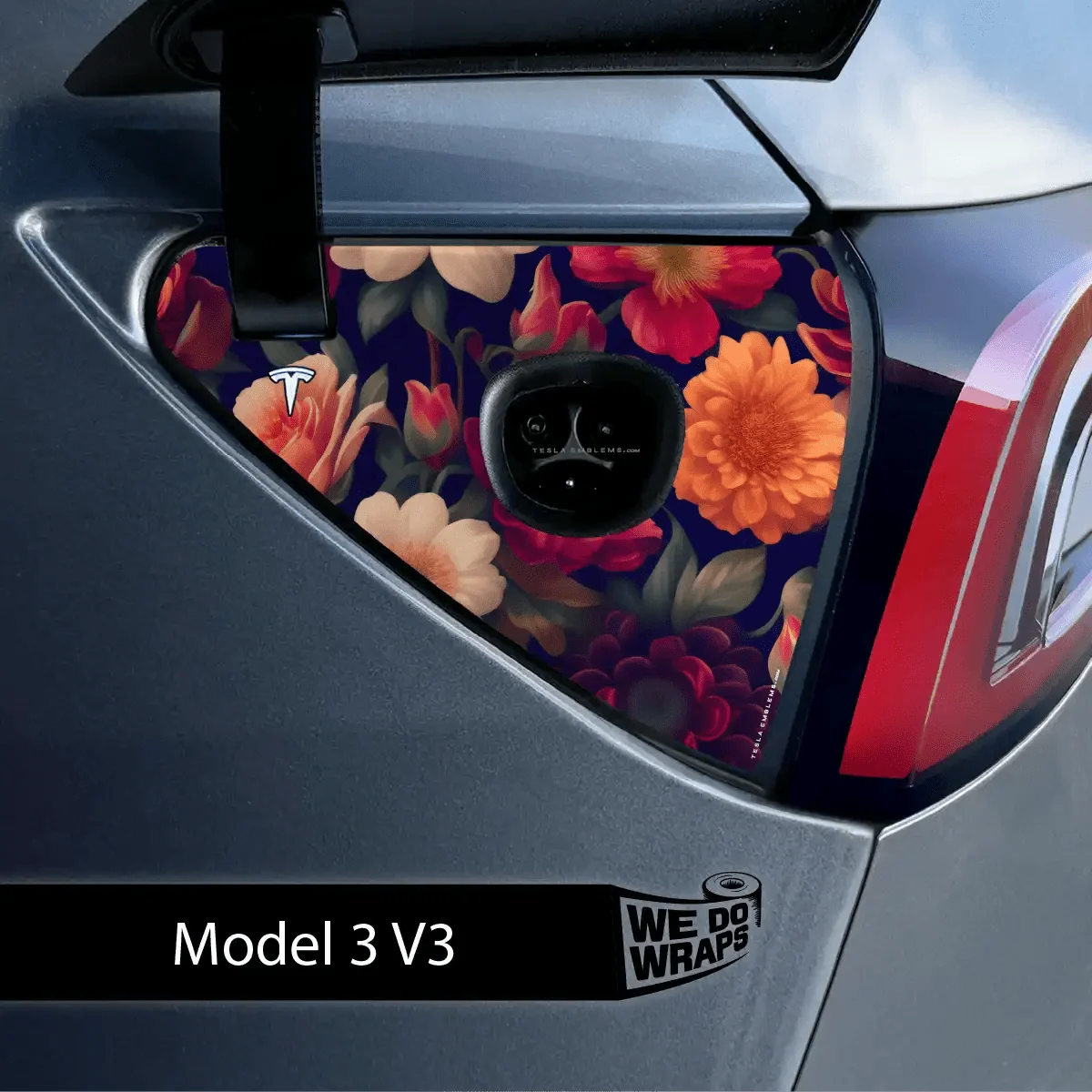 Midnight Bloom Tesla Charge Port Wrap | Model 3