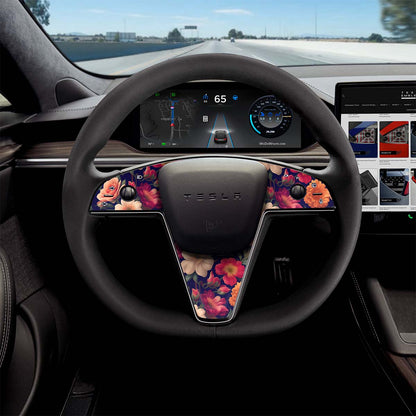 Midnight Bloom Tesla Steering Wheel Trim Decal Kit (3pcs) | Model X ’21-26