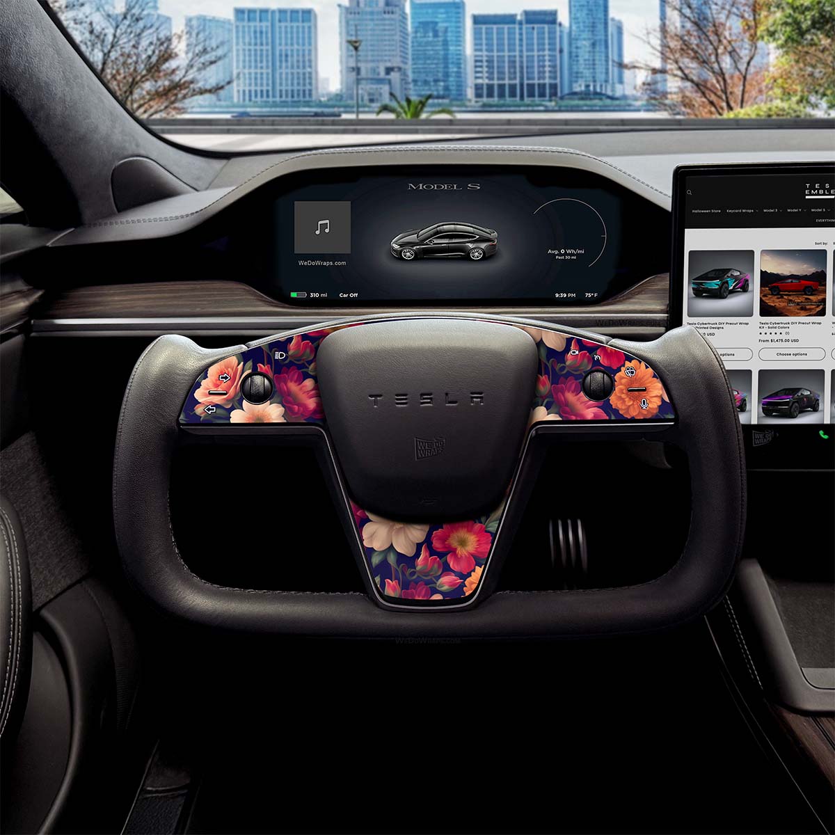 Midnight Bloom Tesla Steering Wheel Trim Decal Kit (3pcs) | Model S ’21-26