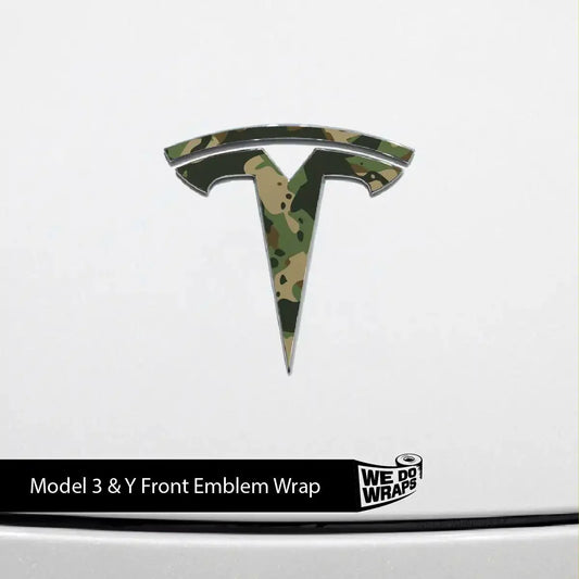 Camo Tesla Emblem Decals (Front + Back) | Model Y