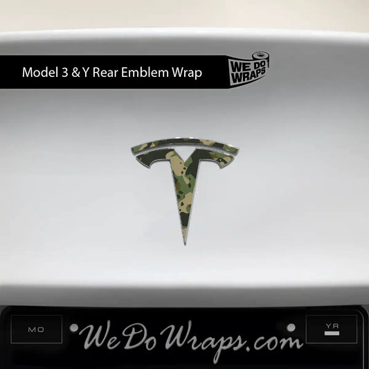 Camo Tesla Emblem Decals (Front + Back) | Model Y
