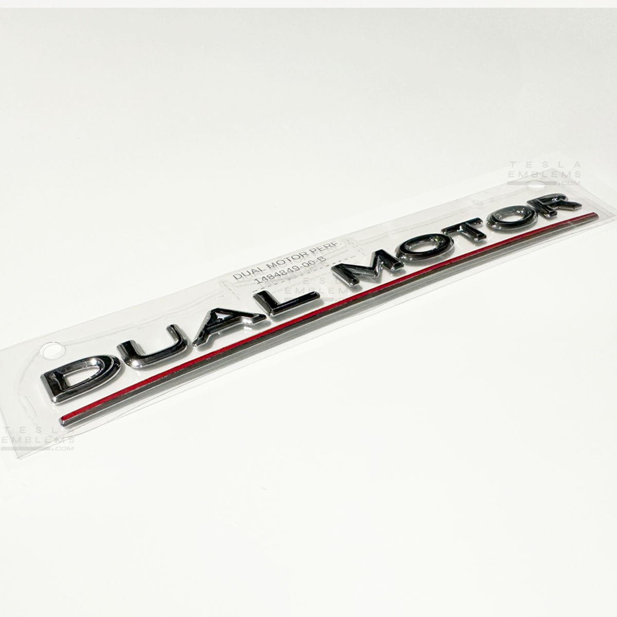 “Dual Motor Performance” Chrome Tesla Emblems | Genuine OEM Original Rear Trunk Badging
