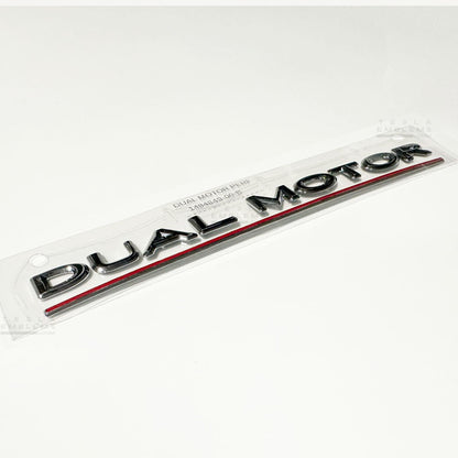 “Dual Motor Performance” Chrome Tesla Emblems | Genuine OEM Original Rear Trunk Badging