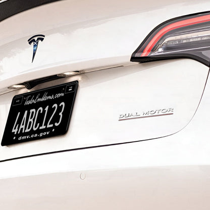 “Dual Motor Performance” Chrome Tesla Emblems | Genuine OEM Original Rear Trunk Badging
