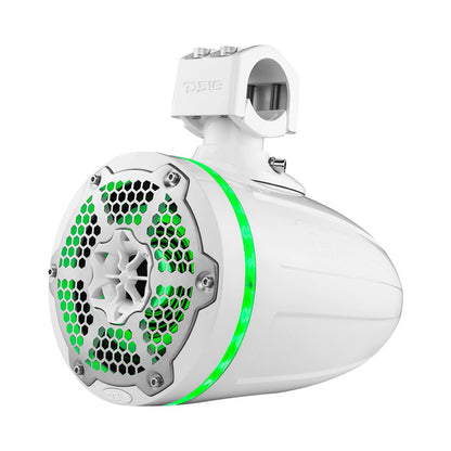 NXL 6.5" Neodymium Marine and Powersports Towers with Built-in Passive Radiator, 1" Driver and LED RGB Lights 150 Watts Rms -White