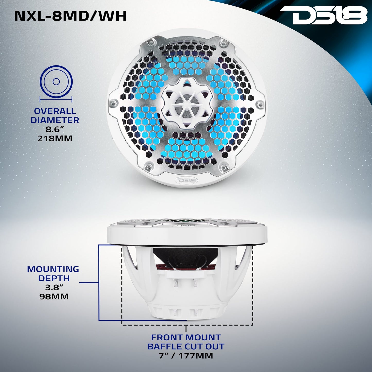 8” Marine 2-Way Hybrid Speaker with RGB LED, Compression Driver and Neodymium Magnet | 350W RMS 4-Ohm