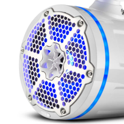 NXL 8" Neodymium Marine and Powersports Towers with Built-in Passive Radiator, 1" Driver and LED RGB Lights 180 Watts Rms -White