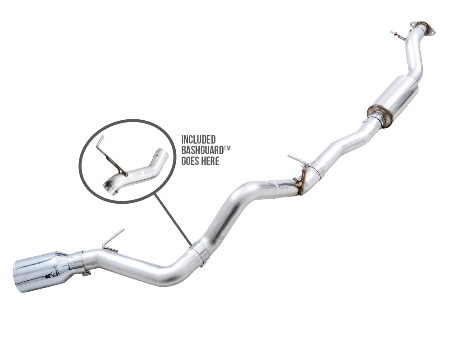 AWE Tuning 0FG Catback Exhaust for Ford Bronco with BashGuard - Single 5" Chrome Silver Tip 3015-22789