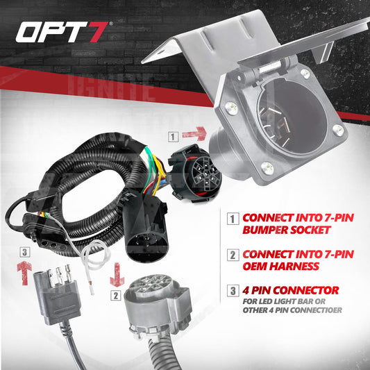 OPT7 Redline Dual 7-Pin Splitter with Reverse Wire to 43 Inches 4-Pin Extension Adapter Harness