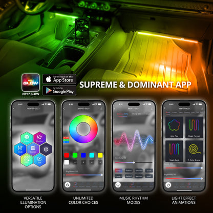 AURA DreamColor Double Row LED Interior Ambient Lighting Kit (4 x 12 Inch or 6 x 12-Inch) - Bluetooth APP and Remote Enabled Full Color Spectrum