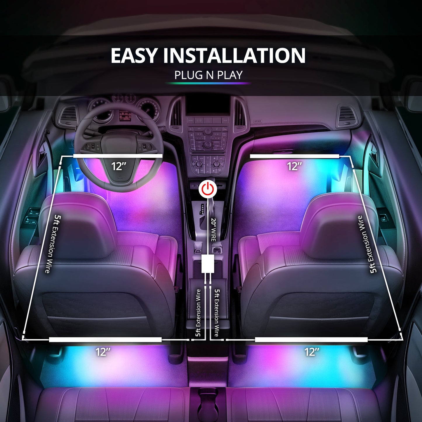 AURA DreamColor LED Interior Ambient Lighting Kit (4 x 12 Inch or 6 x 12-Inch) - Bluetooth APP and Remote Enabled Full Color Spectrum