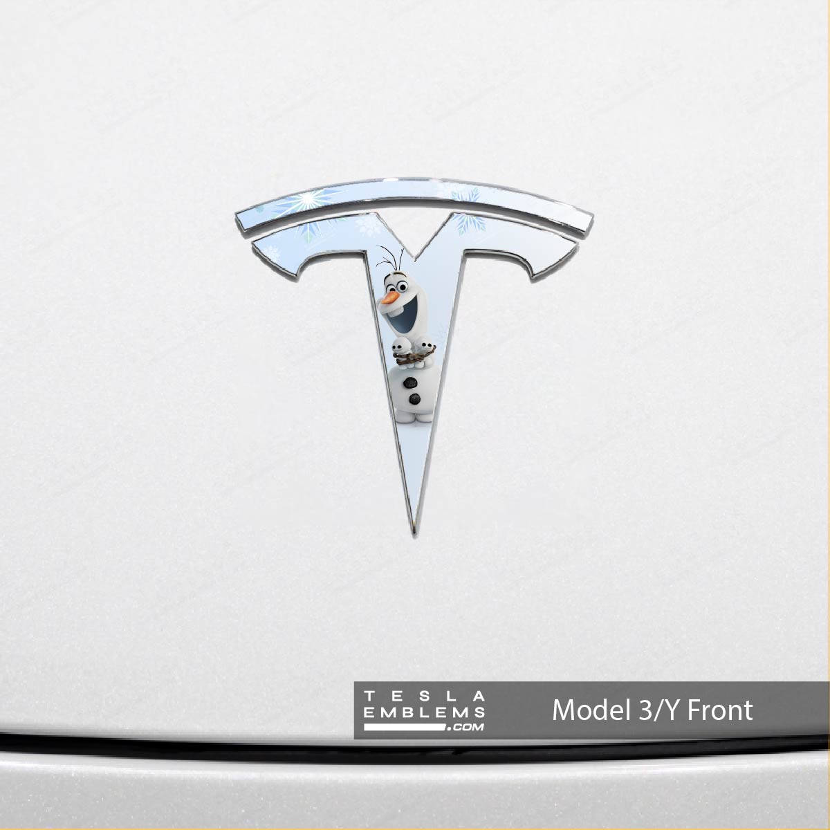 Olaf Tesla Emblem Decals (Front + Back) | Model 3