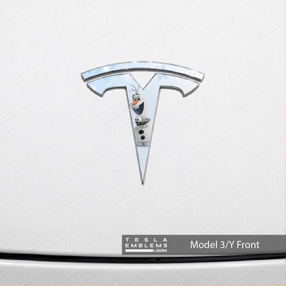 Olaf Tesla Emblem Decals (Front + Back) | Model 3