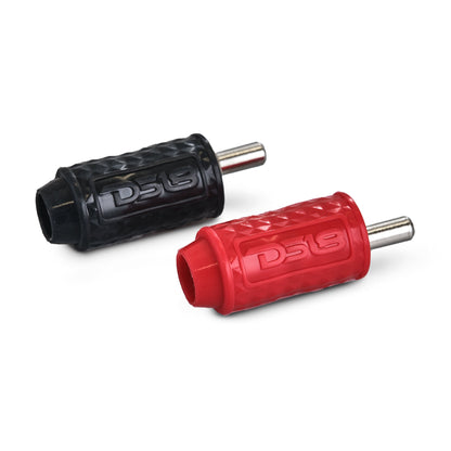 1/4-GA to 1/8-GA Amp Input Reducers with Offset Stub and Silicone Cover - BLACK/RED