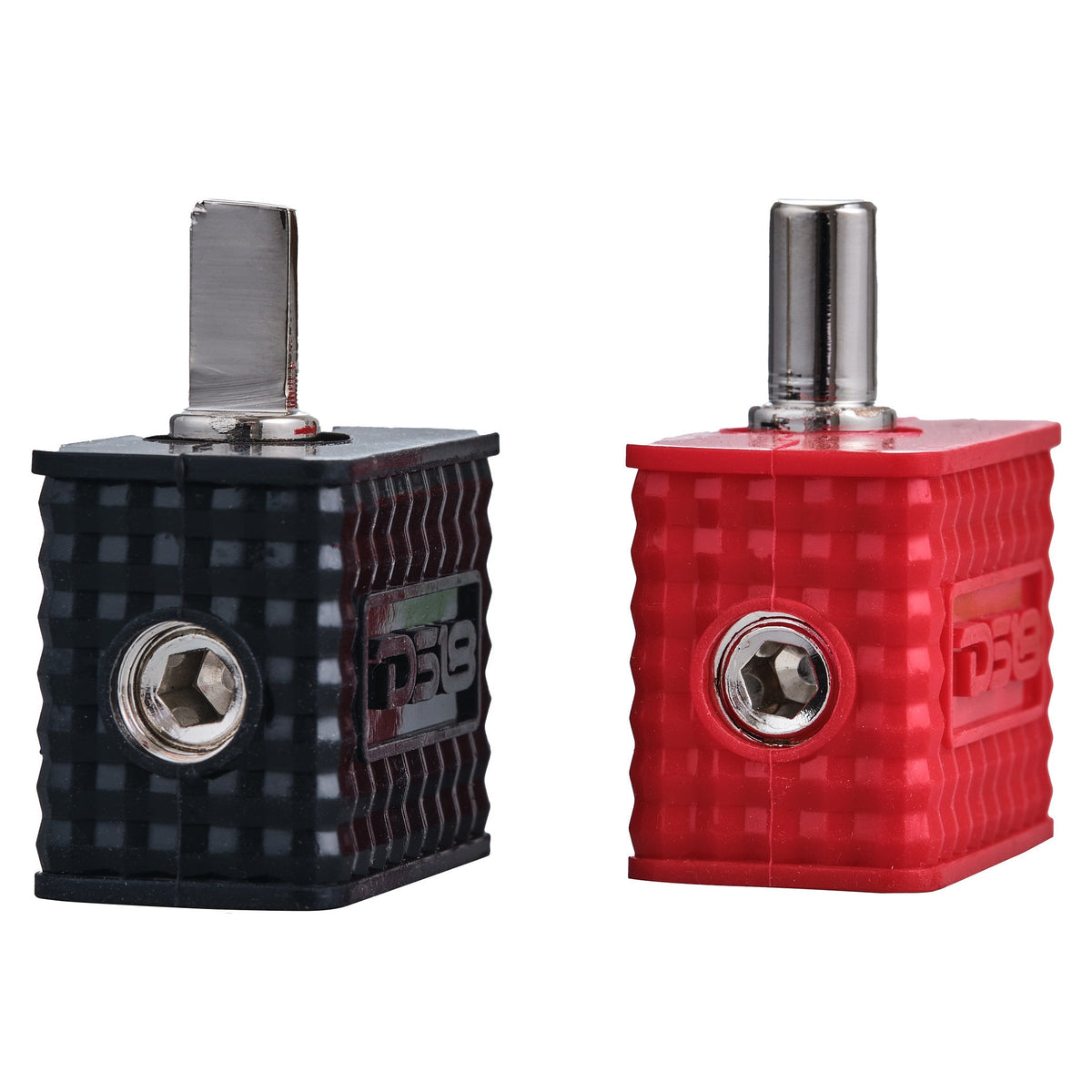 Dual 1/0-GA to 1/4-GA Amp Input Reducers with Offset Stub and Silicone Cover - BLACK/RED