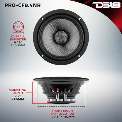 PRO 8" Mid-Bass Loudspeaker with Water-Resistant Carbon Fiber Cone & Neodymium Rings, 300W RMS, 4-Ohm