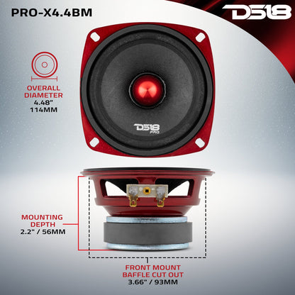 PRO-X 4" Mid-Range Loudspeaker with Bullet | 100W RMS 4-Ohm