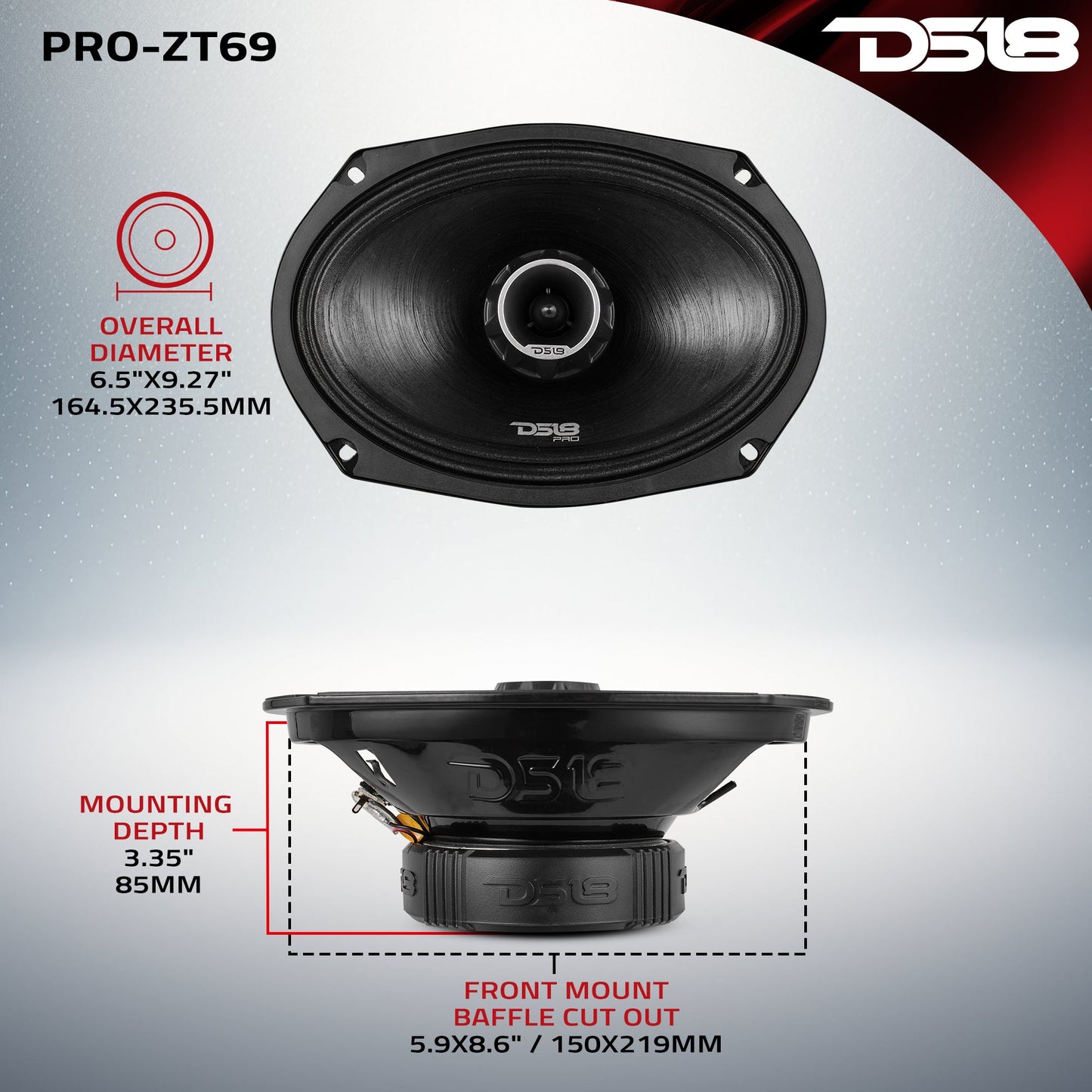 PRO-ZT 6x9" Coaxial Mid-Range Loudspeaker with Water-Resistant Cone Built-in Bullet Tweeter and Grill | 275W RMS 4-Ohm
