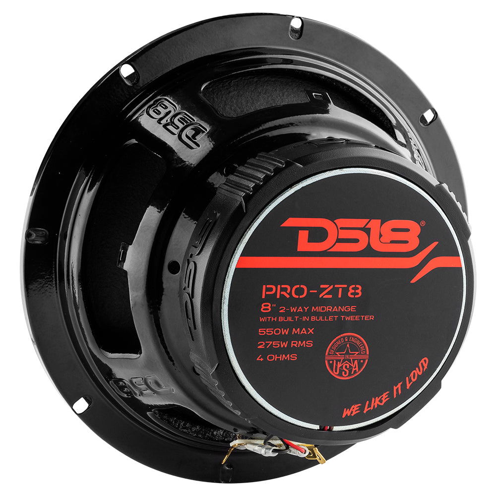 PRO-ZT 8" Coaxial Mid-Range Loudspeaker with Water-Resistant Cone Built-in Bullet Tweeter and Grill | 275W RMS 4-Ohm