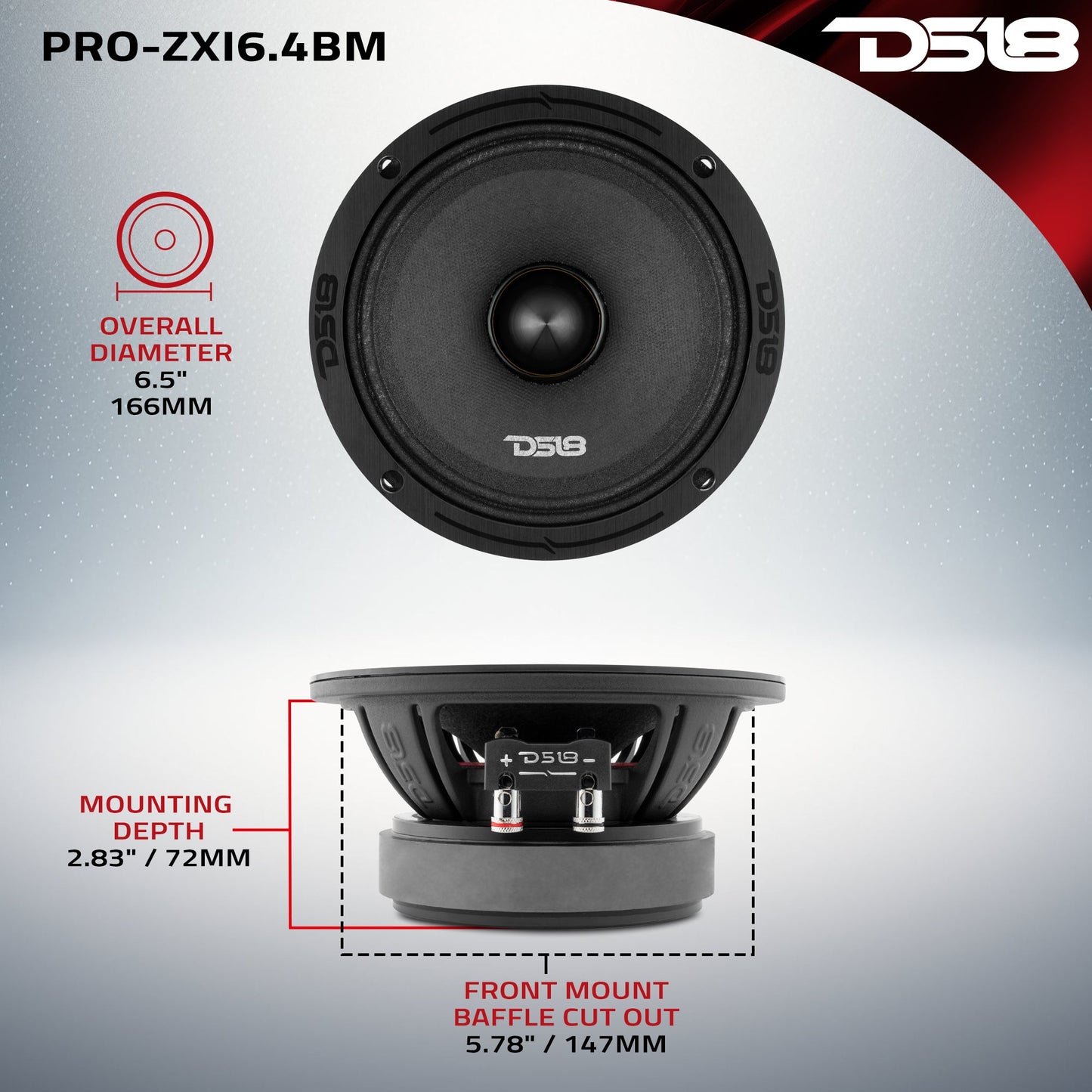 PRO-ZXI 6.5" Mid-Range Bullet Loudspeaker Neodymium/Ferrite Magnets | 300W RMS 4-Ohm