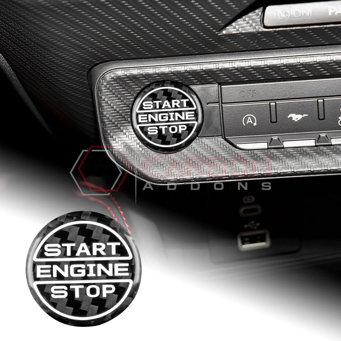 Real Carbon Fiber Start/Stop Button Cover for 2024+ Ford Mustang