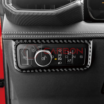 Real Carbon Fiber Headlight Control Outer Trim Overlay for 2024+ Ford Mustang