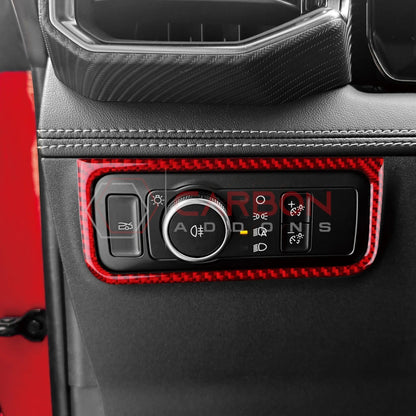 Real Carbon Fiber Headlight Control Outer Trim Overlay for 2024+ Ford Mustang