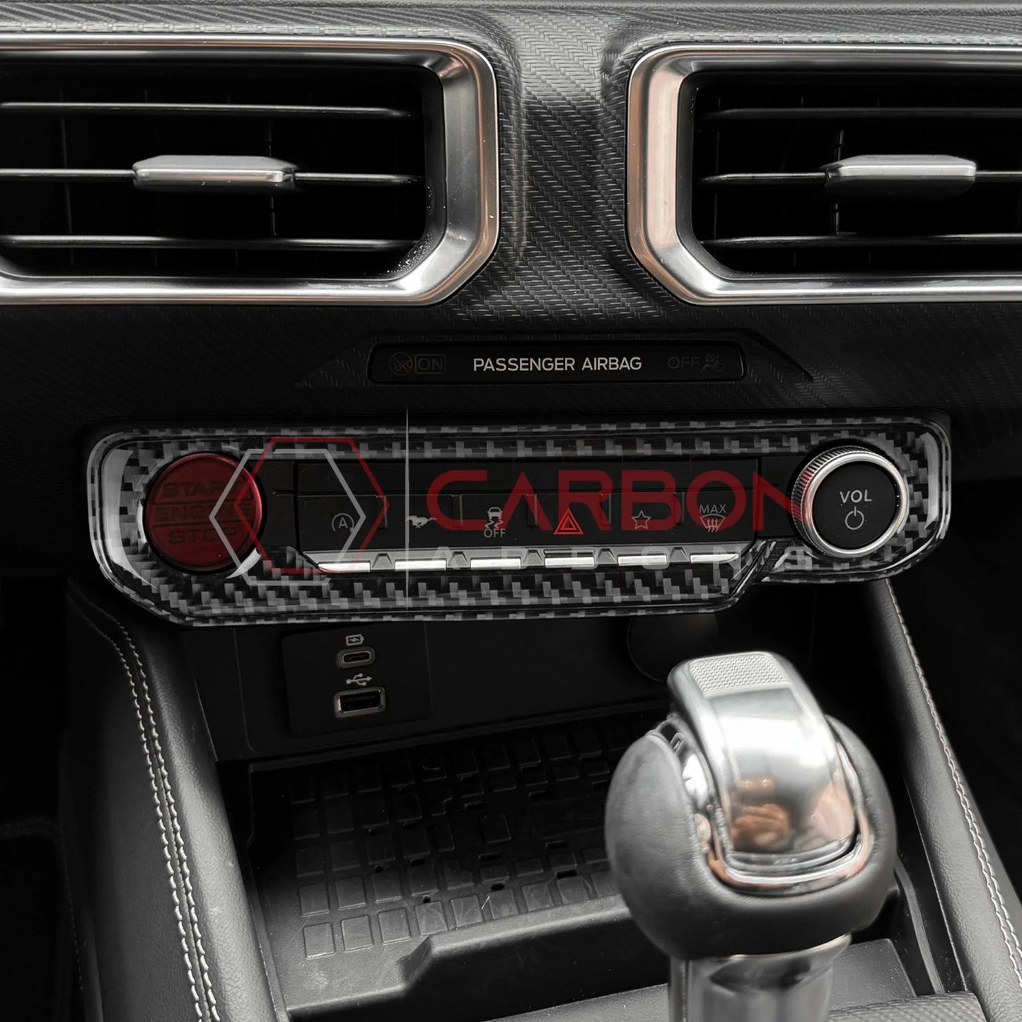 2024+ S650 Mustang Real Carbon Fiber Start and Control Button Trim Overlay