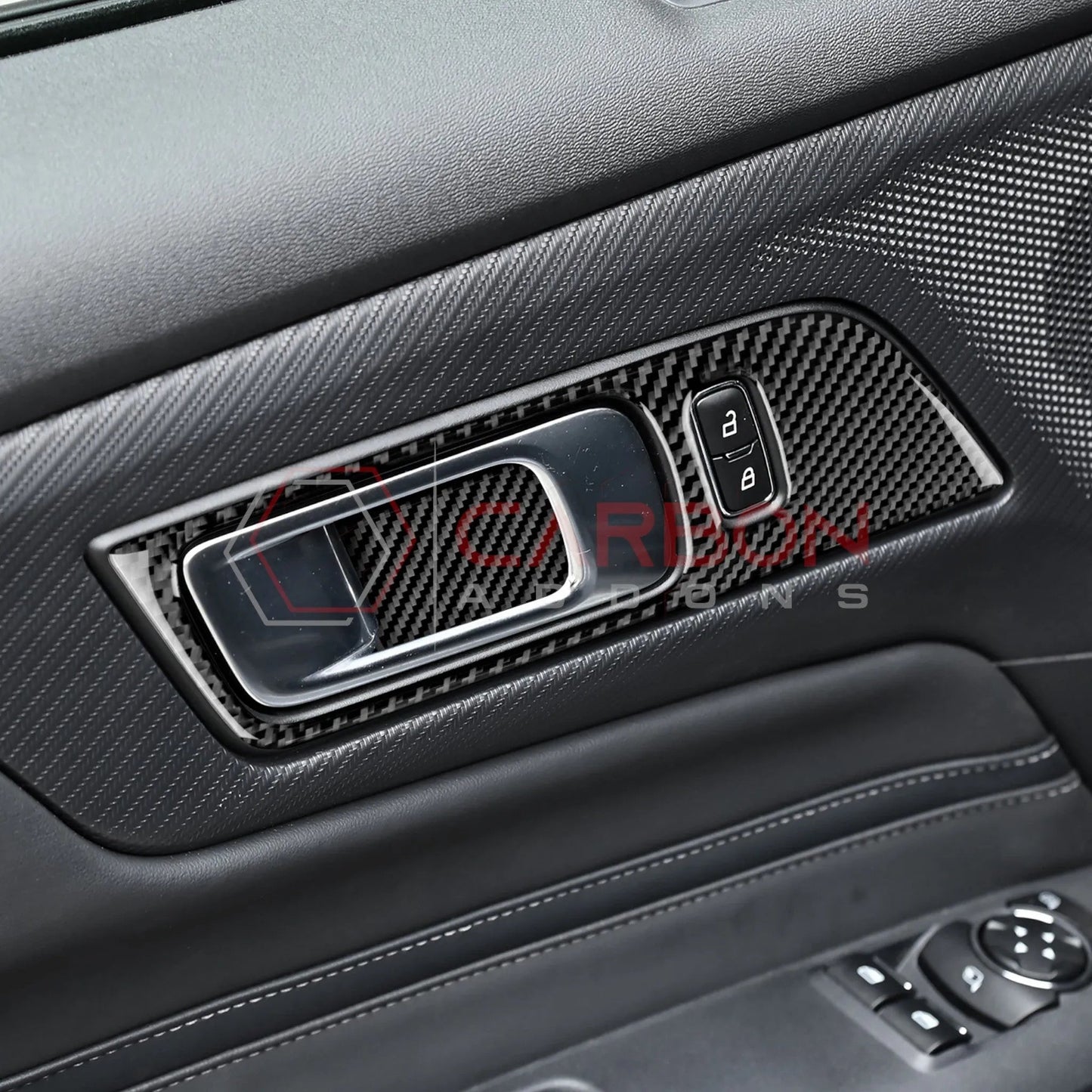 Real Carbon Fiber Interior Door Handle Trim Overlay for 2024+ Ford Mustang