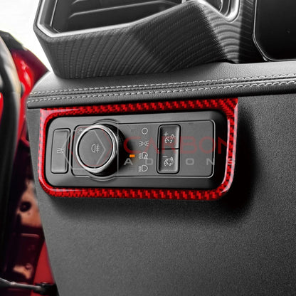 Real Carbon Fiber Headlight Control Outer Trim Overlay for 2024+ Ford Mustang