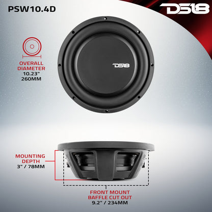 PS Shallow-Mount Water Resistant 10" Subwoofer | 500W RMS DVC 4-Ohm