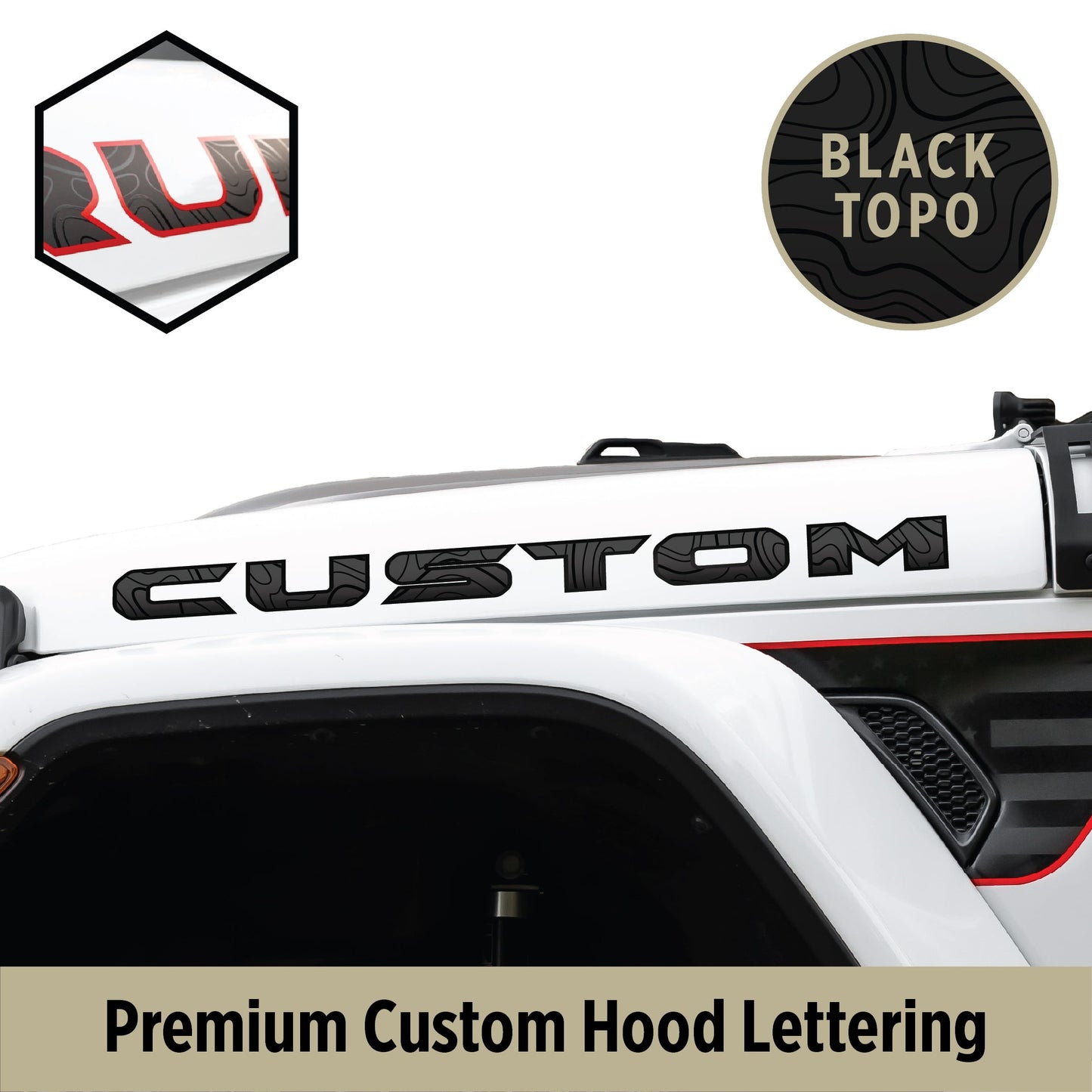 Premium Black Topo Hood Lettering | Set of 2